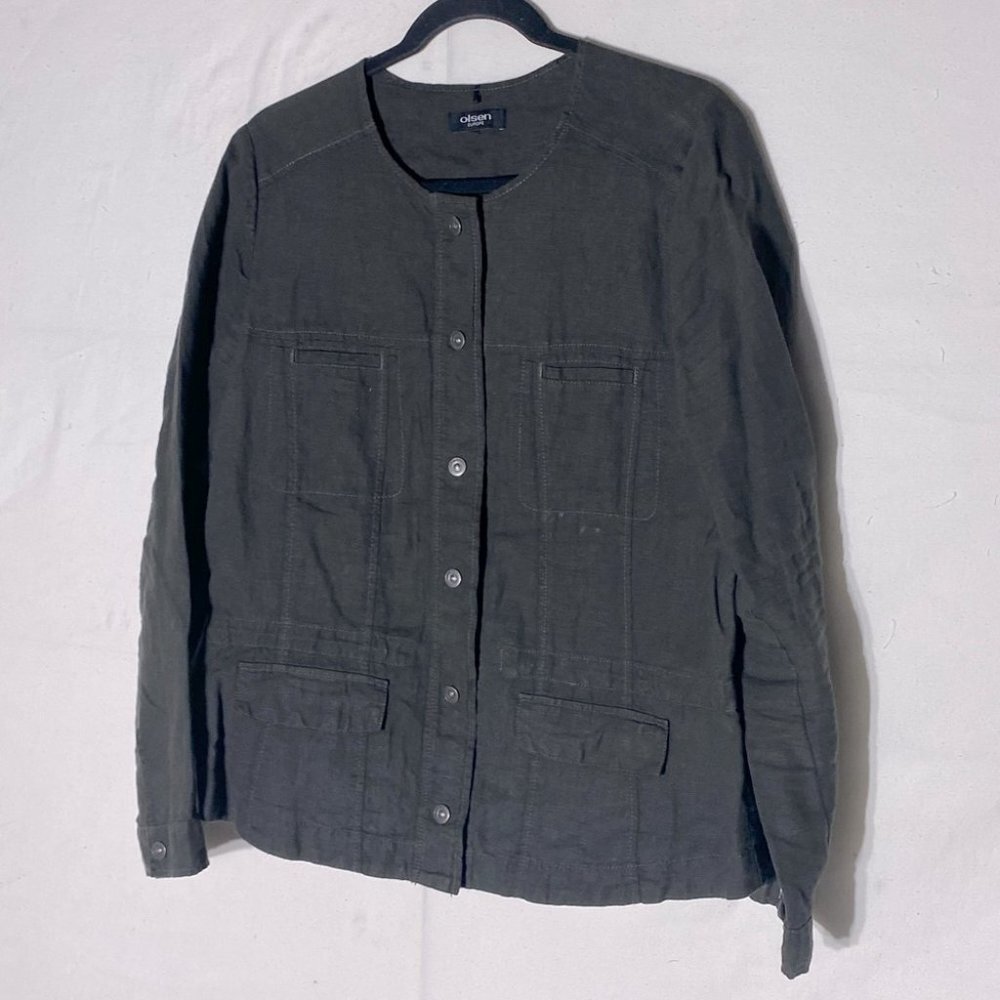Olsen Europe Green  Linen Utility Style Light Jacket M/L
